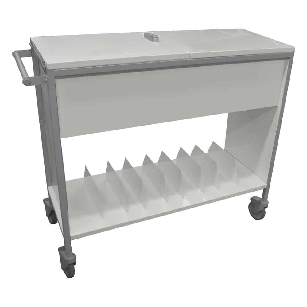 Medical Record Trolley Medium Width with Lids & Shelf (NT2004) 900w x 480d x 960h